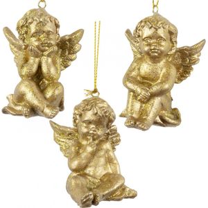 Engeltjes in goud - Kerstdecoratie - boomdecoratie - 7cm - engel goud - 3 stuks