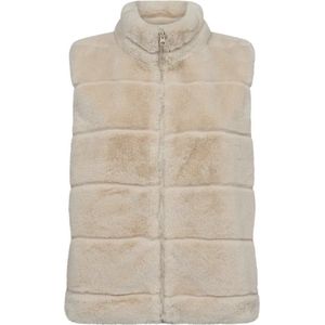 Beige Faux Fur Bodywarmer - Vegan Fur - One Size - Faux Fur Bodywarmers - Met Rits & Zakken - Beige