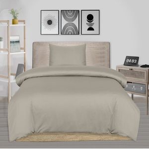 The Linen Collection - Dekbedovertrekset - Katoensatijn - Beige - 140x220 - 300 Thread Count - Instopstrook over gehele breedte