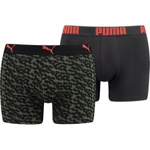 Puma - Logo AOP Boxer 2P - Boxershorts - S - Groen/Zwart