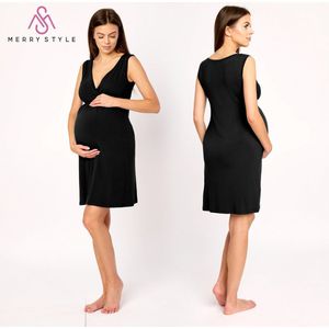 Merry Style Dames Zwangerschap Zwangerschapsnachtjapon - Kort - Elastisch – Licht- Viscose – Zwart – S - MS-MS10-467-ND