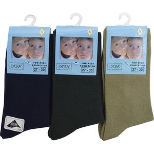Jongens sokken - katoen 6 paar - plain - maat 27/30 - assortiment beige/marine/groen - naadloos