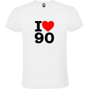 Wit T shirt met  I love (hartje) the 90's (nineties)  print Zwart en Rood size S