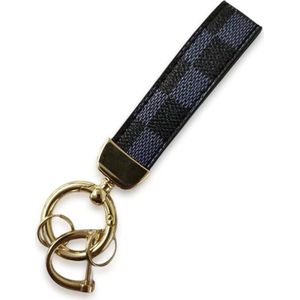 Luxe Sleutelhanger - Blauw Patroon met Gouden Hanger - Dames & Heren Designer Sleutel Hanger - Keychain Mode Cadeau - Fashion Auto Accessoires