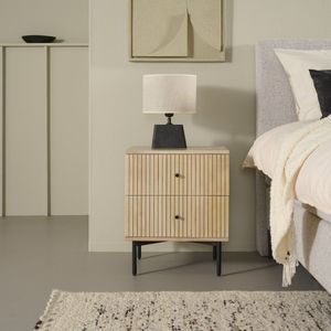 Nachtkastje Arabi - Hout/Metaal - Naturel/Zwart - 45x55x35 cm (BxHxD) - 2 Lades