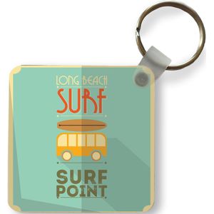 Sleutelhanger - Illustratie 'surf point' met een groene achtergrond - Plastic - Rond - Uitdeelcadeautjes