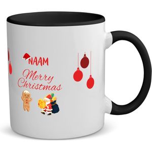Akyol - kerst mok merry christmas met eigen naam koffiemok - theemok - zwart - Kerstmis - kerst beker - winter mok - kerst mokken - christmas mug - kerst cadeau - 350 ML inhoud
