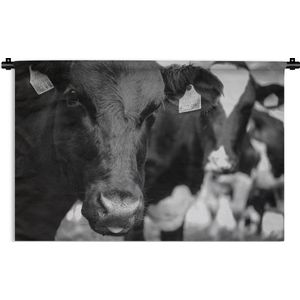 Wandkleed Koeien in zwart wit - Tong van een koe Wandkleed katoen 150x100 cm - Wandtapijt met foto
