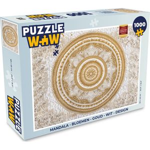 Puzzel Mandala - Bloemen - Goud - Wit - Design - Legpuzzel - Puzzel 1000 stukjes volwassenen