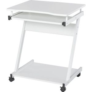 Z-vormig bureau met wielen - Ruimtebesparende pc-tafel met toetsenbordlade - Wit