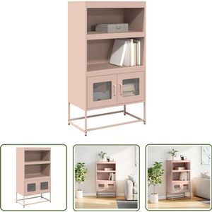 The Living Store Hoge kast 68x39x123 cm staal roze - Hoge Kast - Opslagkast - Metalen Kast - Roze Kast - Keukenopslag