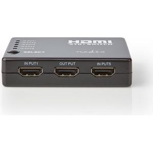 Nedis HDMI-Switch - 5-Poorts poort(en) - 5x HDMI Input - 1x HDMI Output - 1080p - 3.4 Gbps - ABS - Zwart