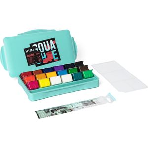 HIMI – Gouache – set van 18 kleuren x 30ml – in kunststof opbergbox groen + 3 penselen