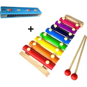 Muziekinstrumenten voor kinderen - Xylofoon + Mondharmonica – Houten speelgoed instrument - Muziek maken