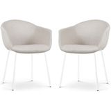 Nolon Nora-Otis Eetkamerstoelen Set van 2 Beige - met Armleuning - Stof - Witte Poten