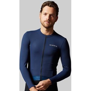 Acelera Fleece Fietsshirt Wielerjack Lange Mouwen Dark Blue - Thermo - Fietsjack - Wielrenjack - Fietsjas - Heren - Fietsshirt Lange Mouwen- Maat XL