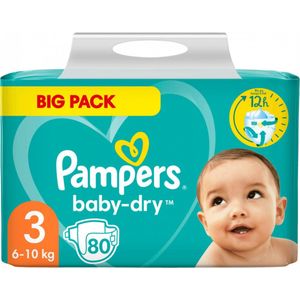 Pampers baby-dry maat 3 - BIG PACK - 80 stuks - 6 tot 10 kg- 12h bescherming