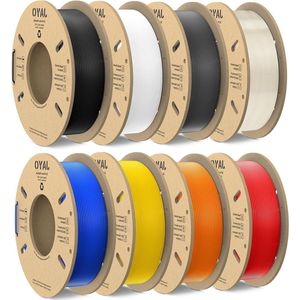 Veelkleurig PLA Filament 1.75mm - Keurig Gewikkeld - 2kg 250g spoel - 8 pakken - Zwart-Wit-Grijs-Transparant-Blauw-Rood-Oranje-Puur Geel