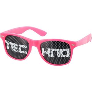 TECHNO Bril - TECHNO Zonnebril - Bril met Tekst - Pinhole Zonnebril - Sticker Bril - Roze
