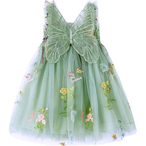 Joya Kids® Baby Meisjes Prinsessenjurk met Vlinders en Bloemen | Feeën Tule Feestjurk zonder Mouwen voor Verjaardag, Bruiloft, Doop of Fotoshoot | Baby Foto Outfit | Photoshoot Peuter | Groen | Maat 120