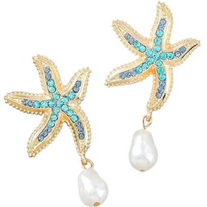 Zeester Oorbellen Met Parel En Strass - Blauw