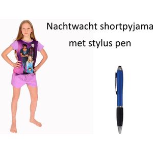 Nachtwacht Short Pyjama - Shortama - Purple girls. Maat 146/152 cm - 11/12 jaar met Stylus Pen.