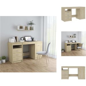 vidaXL Bureau - Strak en modern - Schrijftafel - Afmetingen- 140 x 50 x 76 cm (B x D x H) - Kleur- Sonoma eiken - Materiaal- Spaanplaat - Met 3 lades en 1 vak met deur - Eenvoudig schoon te maken - Montage vereist - Inclusief bureau en kast - Bureau