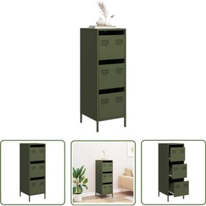 The Living Store Hoge kast 39x35x103,5 cm staal olijfgroen - Hoge Kast - Opslagkast - Metaalkast - Olijfgroot - Industriële Stijl