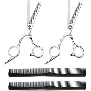 4 stuks professionele uitdunschaar haarknipschaar voor tanden 15 cm - voor mannen, vrouwen, kinderen en huisdieren (zilver)