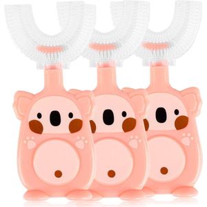 U-vormige tandenborstel voor kinderen 360° hele mond handmatige orale reiniging Voedselkwaliteit zachte siliconen borstelkop voor 2-6 jaar kinderen peuter baby training 3 stuks