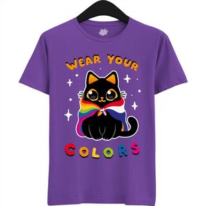 Dutch Pride Kitty - Volwassen Unisex Pride Flags LGBTQ+ T-Shirt - Gay - Lesbian - Trans - Bisexual - Asexual - Pansexual - Agender - Nonbinary - T-Shirt - Unisex - Donker Paars - Maat M
