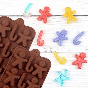 Set van 2 siliconen bakvormen, 12 holle ruimtes, chocoladevorm, ijsrooster, doe-het-zelf, chocoladevorm, handgemaakte zeepvorm, peperkoekman, suikerstang