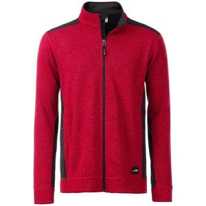 James and Nicholson Heren Gebreide Werkkleding Fleece Jacket (Rood gemeland/zwart)