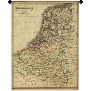 Wandkleed De wereld van toen in kaart - Groezelige kaart van Nederland Wandkleed katoen 120x160 cm - Wandtapijt met foto XXL / Groot formaat!