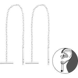 Oorbellen dames | Hangers | Zilveren oorbellen, kettinkje met staafje | WeLoveSilver
