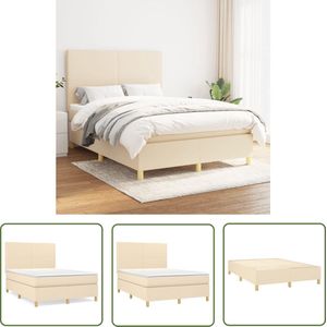 The Living Store Boxspringbed - Pocketvering matras 140x200 - Verstelbaar hoofdbord - Middelharde ondersteuning - Huidvriendelijk topmatras - Crème