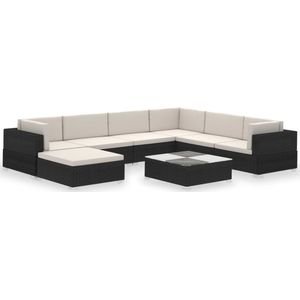 vidaXL Loungeset 8-delig - Zwart met Crème Kussens Loungeset - Tuinset - Rattan Meubilair - Buitendecor - Loungehoek