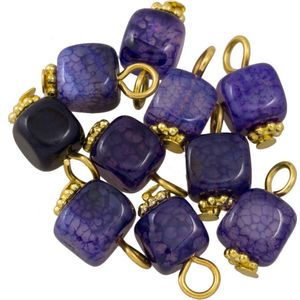 Violet Agaat Bedel Kubus (14 - 16 x 7 - 8 x 6 - 7.5 mm) Goud (10 Stuks)