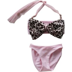 Maat 140 Bikini roze grote panterprint strik Baby en kind lichtroze zwemkleding