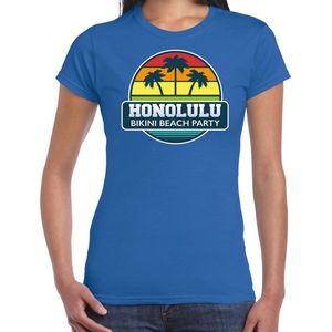 Honolulu zomer t-shirt / shirt Honolulu bikini beach party voor dames - blauw - Honolulu beach party outfit / vakantie kleding / strandfeest shirt XS