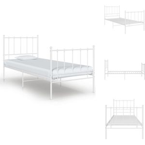 vidaXL eenpersoons bedframe - Metaal - 206 x 105 x 99 cm - Wit - Montage vereist - Bed