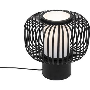 QAZQA bambuk - Landelijke Tafellamp - 1 lichts - H 25 cm - Zwart - Woonkamer | Slaapkamer | Keuken