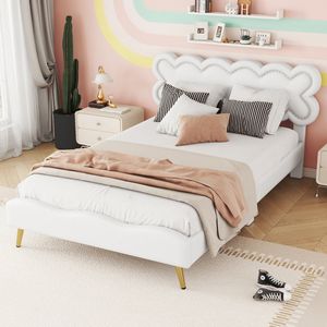 Gutent Kinderbed, Wit (Zonder matras), 140 x 200 cm, Tweepersoons, met lattenbodem, PU-materiaal
