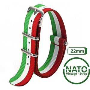 24mm Nato Strap Rood Wit Groen streep - Italië Vintage James Bond - Nato Strap collectie - Mannen - Horlogebanden - 24 mm bandbreedte voor oa. Seiko Rolex Omega Casio en Citizen