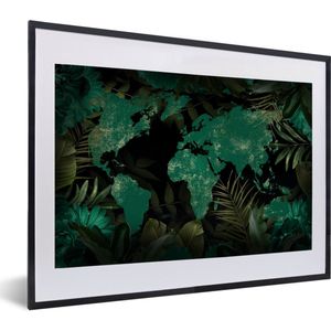 Fotolijst incl. Poster - Wereldkaart - Groen - Bladeren - 60x40 cm - Posterlijst