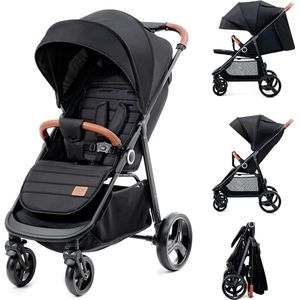 kk KinderKraft KSGRAN00BLK0000 grande plus Lichtgewicht Kinderwagen Buggy vanaf de geboorte tot 22 kg, Inklapbaar met één hand, Ligpositie, Grote cabine XL, Alle wielen geveerd zijn, Zwart