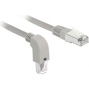 S/FTP CAT6a 10 Gigabit netwerkkabel haaks naar boven / recht / grijs - LSZH - 2 meter