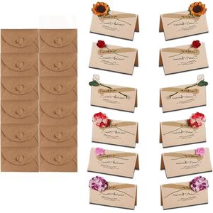 12 Stukken Blanco Wenskaarten met Gedroogde Bloemen Kraftpapier voor Moederdag, (Geel)