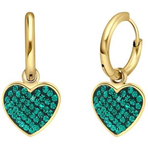 Lucardi Dames Stalen goldplated oorbellen hart kristal emerald - Oorbellen - Staal - Goudkleurig