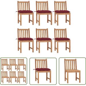 The Living Store Teak Tuinstoelen - Set van 6 - 50x53x90 cm - Wijnrood Kussen